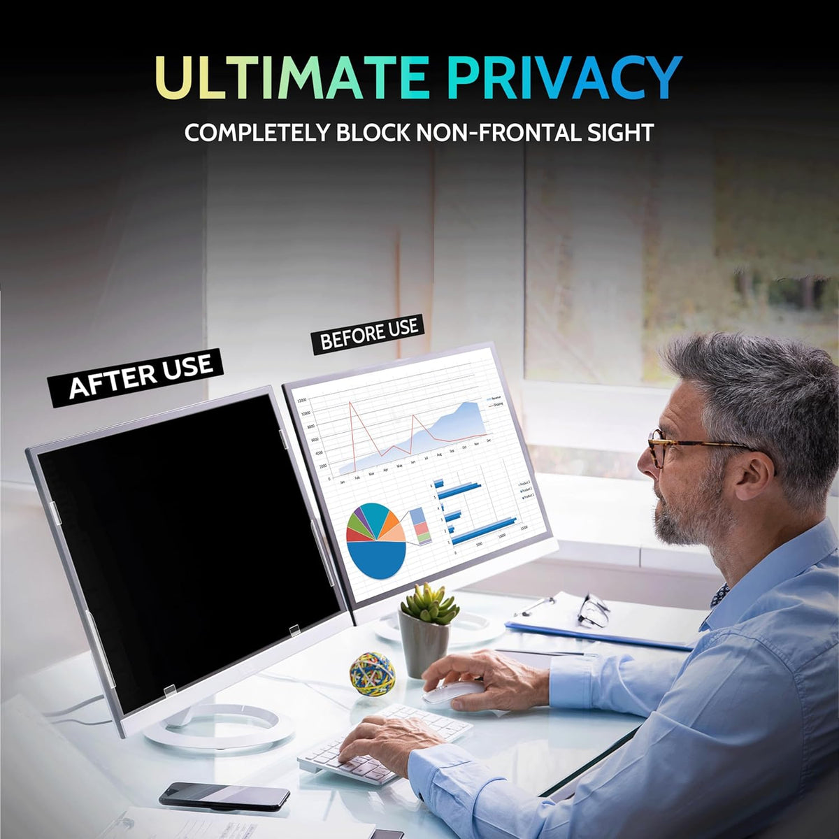 [2 Pack] 25 Inch Privacy Screen for Computer Monitor 16:9 Aspect Ratio, Eye Protection Anti Blue Light Glare Shield, 25inch Removable Black Blackout Anti Spy Desktop Security Private Filter