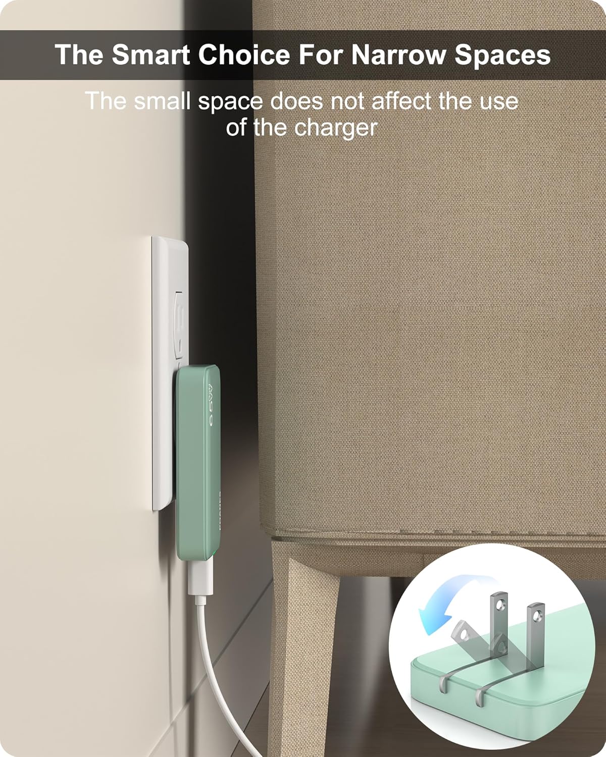 65W GaN USB C Charger, 3 Port Flat USB Wall Charger with USB C and USB A for MacBook, Tablets, iPhone 15