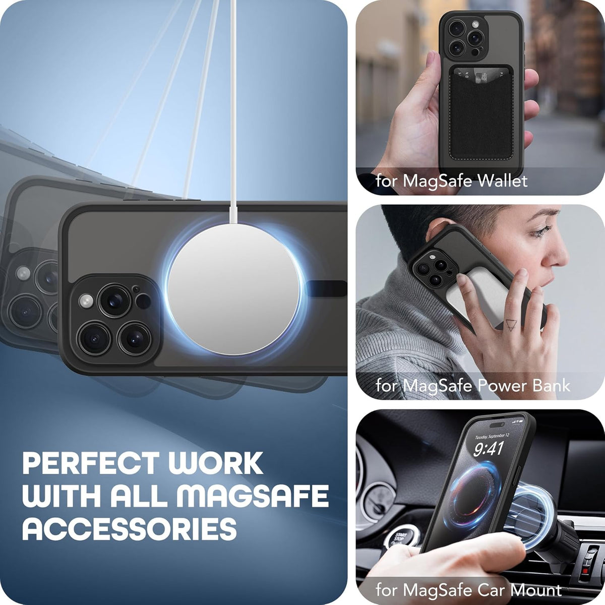 Magnetic for iPhone 15 Pro Max Case, Compatible with MagSafe, Built-in Privacy Screen Protector and Camera Protection, Anti Spy Full Body Dustproof Shockproof Hard Phone Case 6.7", Black