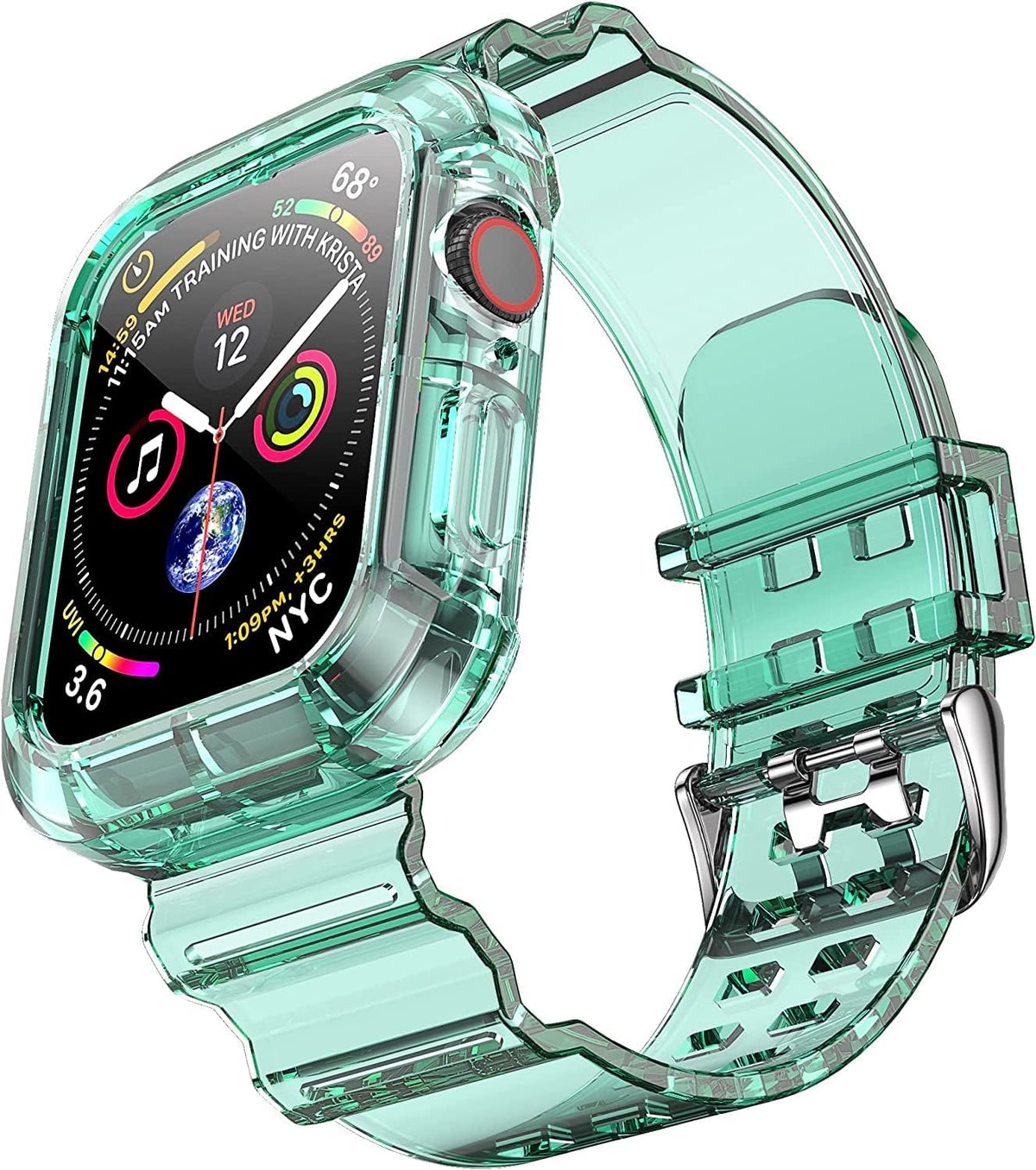 Clear Watch Band for Apple Watch 42mm 44mm 45mm, Transparent Crystal Bumper Case Compatible
