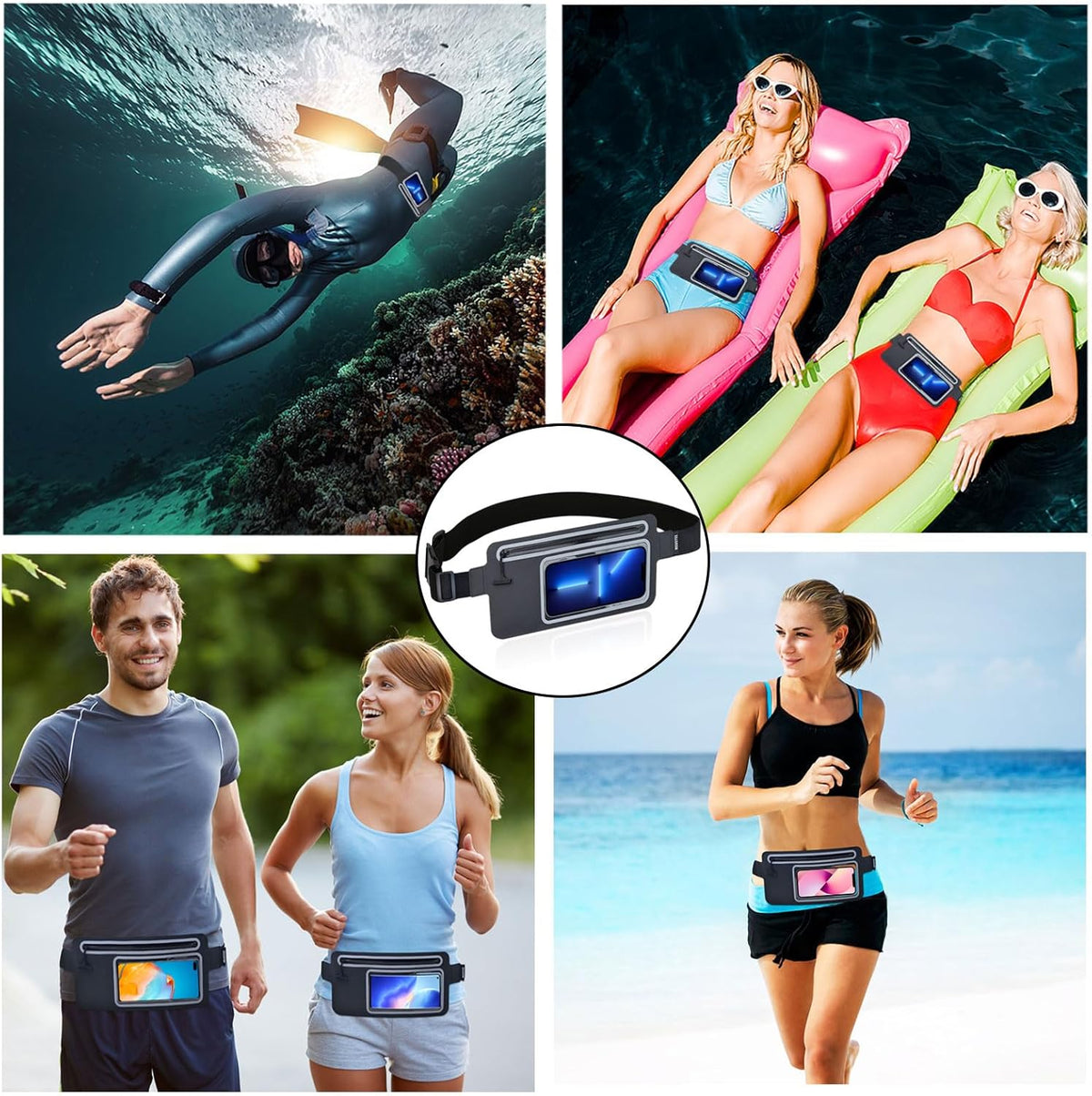 Dry Bags Waterproof Fanny Pack Women for Swimming Men Kids Beach Travel Water Sports Kayaking Boating Floating Fishing Hiking,Running Belt Bag GYM Exercise, Small Cell Phone Waist Pouch Black