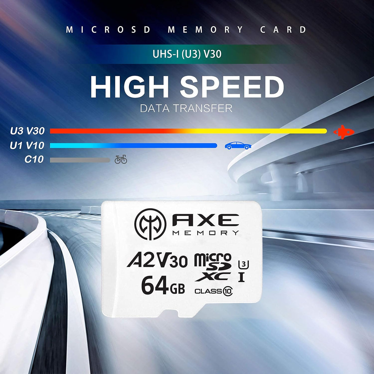 AXE MEMORY 64GB Micro SD Card, 4K Ultra Full HD Video, Premium Speed MicroSDXC with SD Adapter