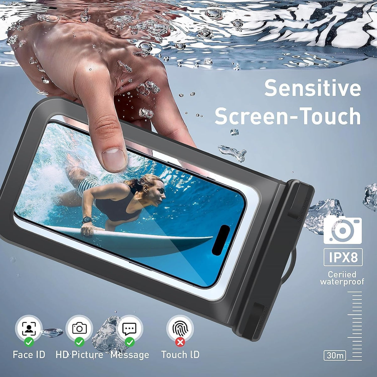 Woyinge Universal Waterproof Case, Cellphone Dry Bag up to 8.3", Beach Cruise Ship Essentials for iPhone, 1 Pack -