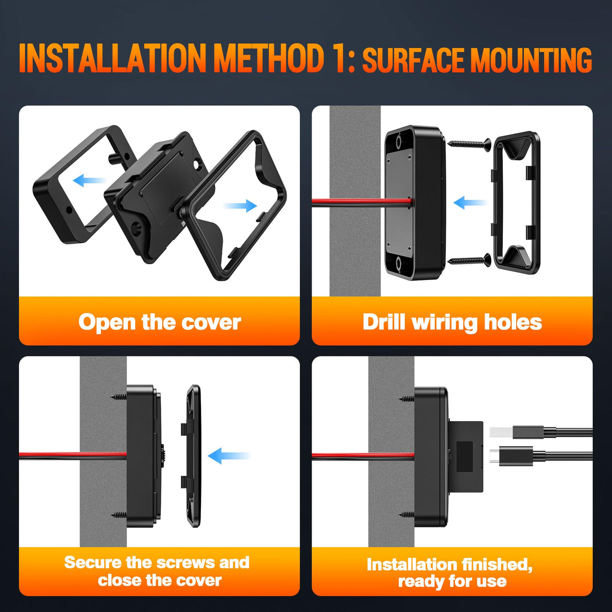 MNJ Motor 78W 4 Port 12V USB Outlet Wall Mount, Charger Socket Panel Surface Mount with LED Voltage Display ON/Off Switch, Dual 36W & 30W PD & Dual