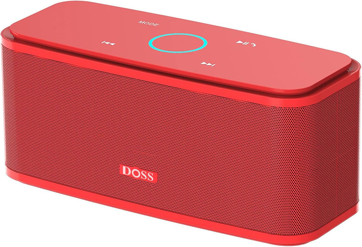 DOSS SoundBox Touch Wireless Bluetooth Speaker with HD Sound and Bass, IPX5 Water-Resistant, 20H Playtime, Handsfree, Portable for Office, Home, Outdoor, Travel-Red