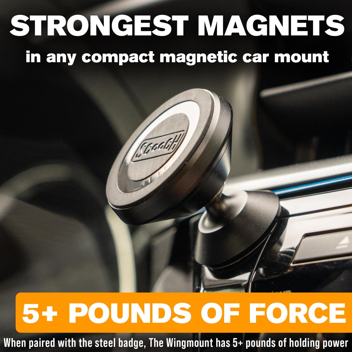 Scooch Magnetic Phone Mount for Car Compatible with Any Smartphone [Wingmount] Strong Magnets, Adjustable Magnetic Phone Holder for Car Dashboard