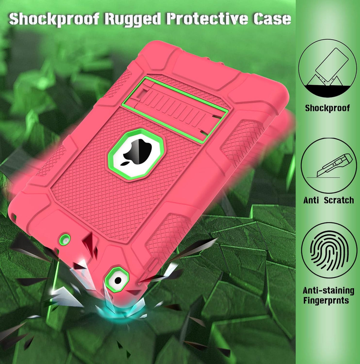Rantice iPad 9th Generation Case, iPad 8th Generation Case, iPad 7th Generation Case, Hybrid Shockproof Rugged Drop Protection Cover with Kickstand for iPad 10.2'' 2021/2020/2019 Released(Pink+Green)