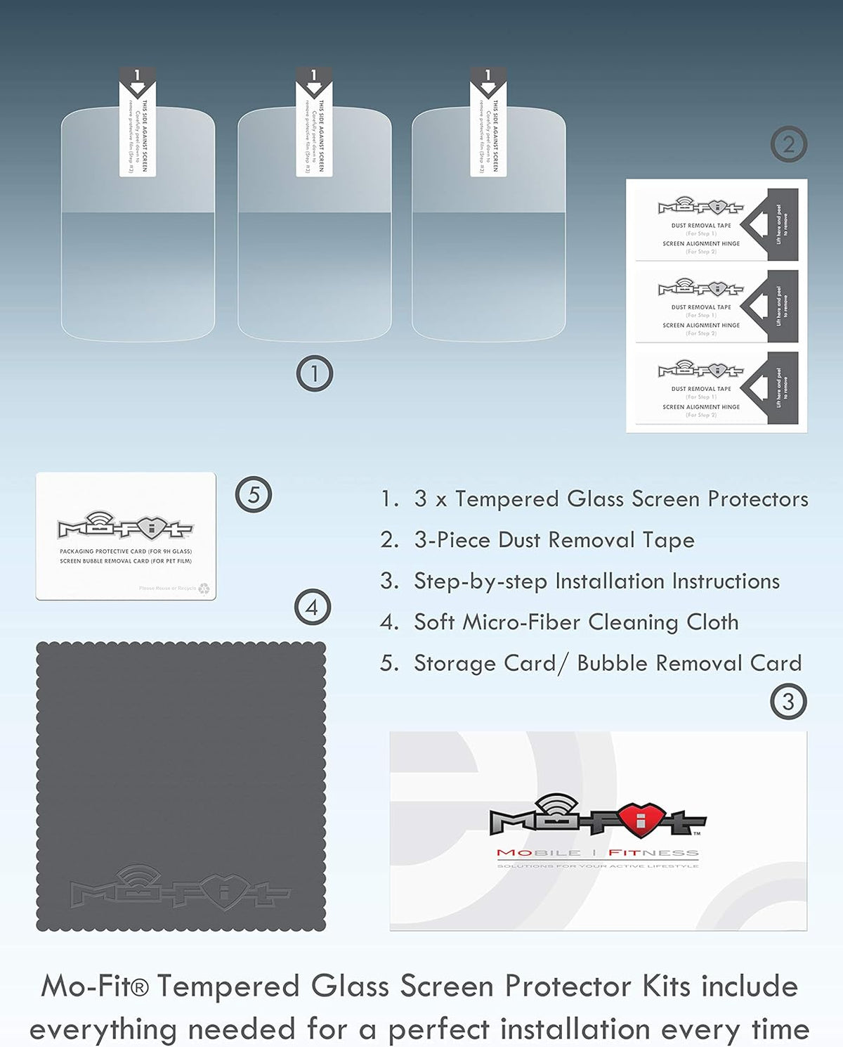 Screen Protector Kit for Garmin Edge 520, 520 Plus, 820, Tempered Glass, 3-Pack