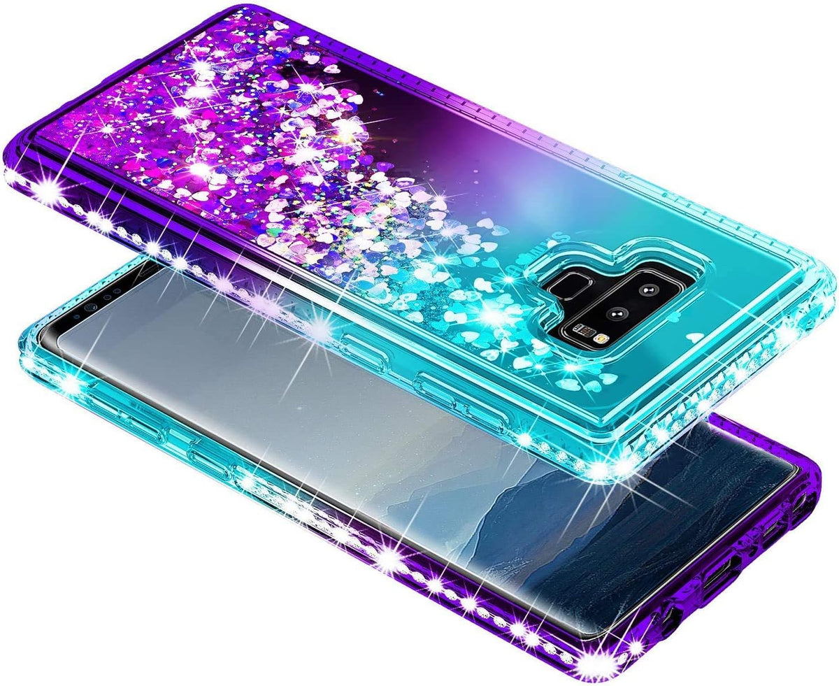 Case for Samsung Galaxy Note 9 with Screen Protector, Flexible TPU Film, Ring Holder/Wrist Strap, Sparkle Glitter