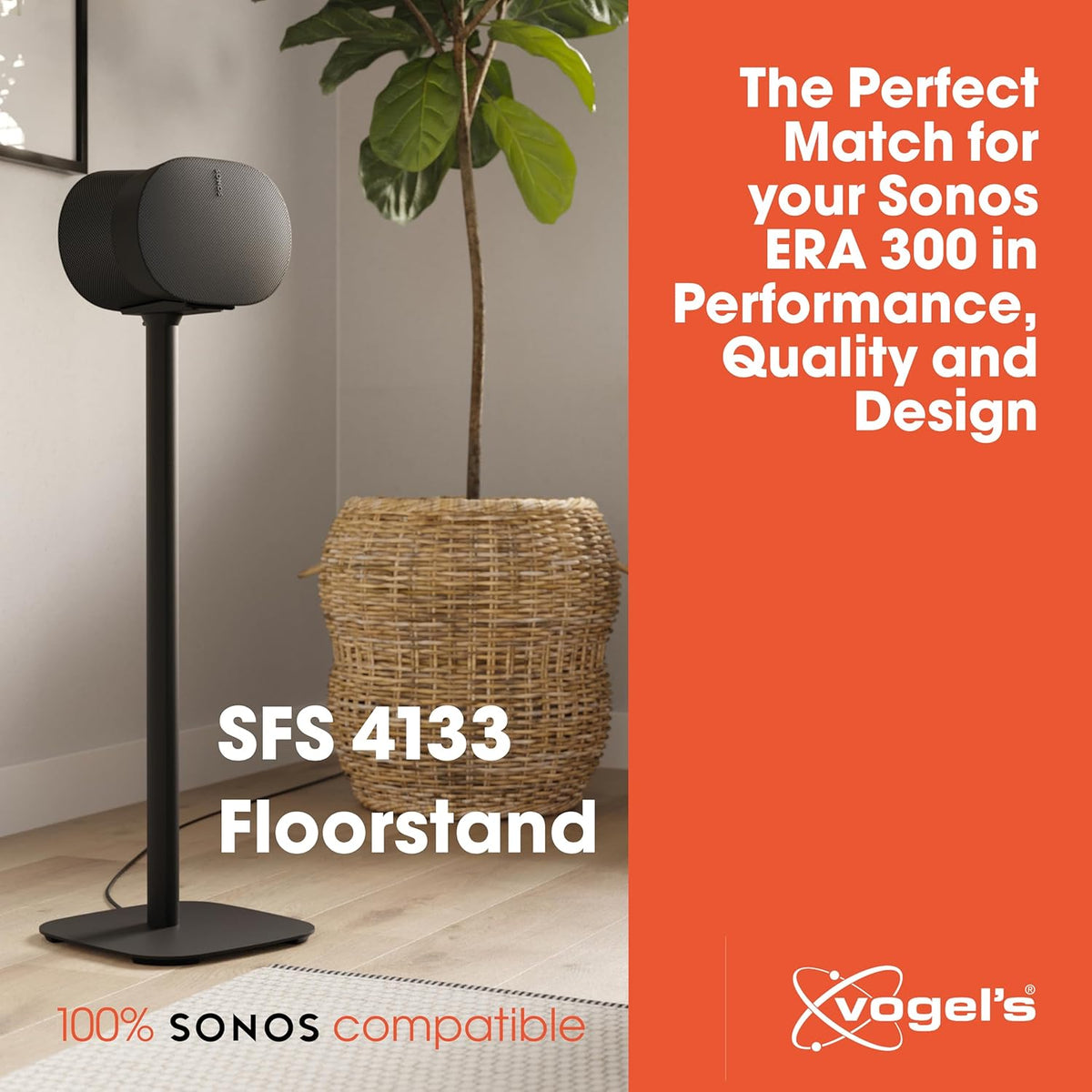 Vogel's SFS 4133 Speaker Floor Stand for Sonos ERA 300, Cable Inlay System, Height: 32,3 inch (82 cm), Exceptionally Stable, Black, 1 Floor Stand