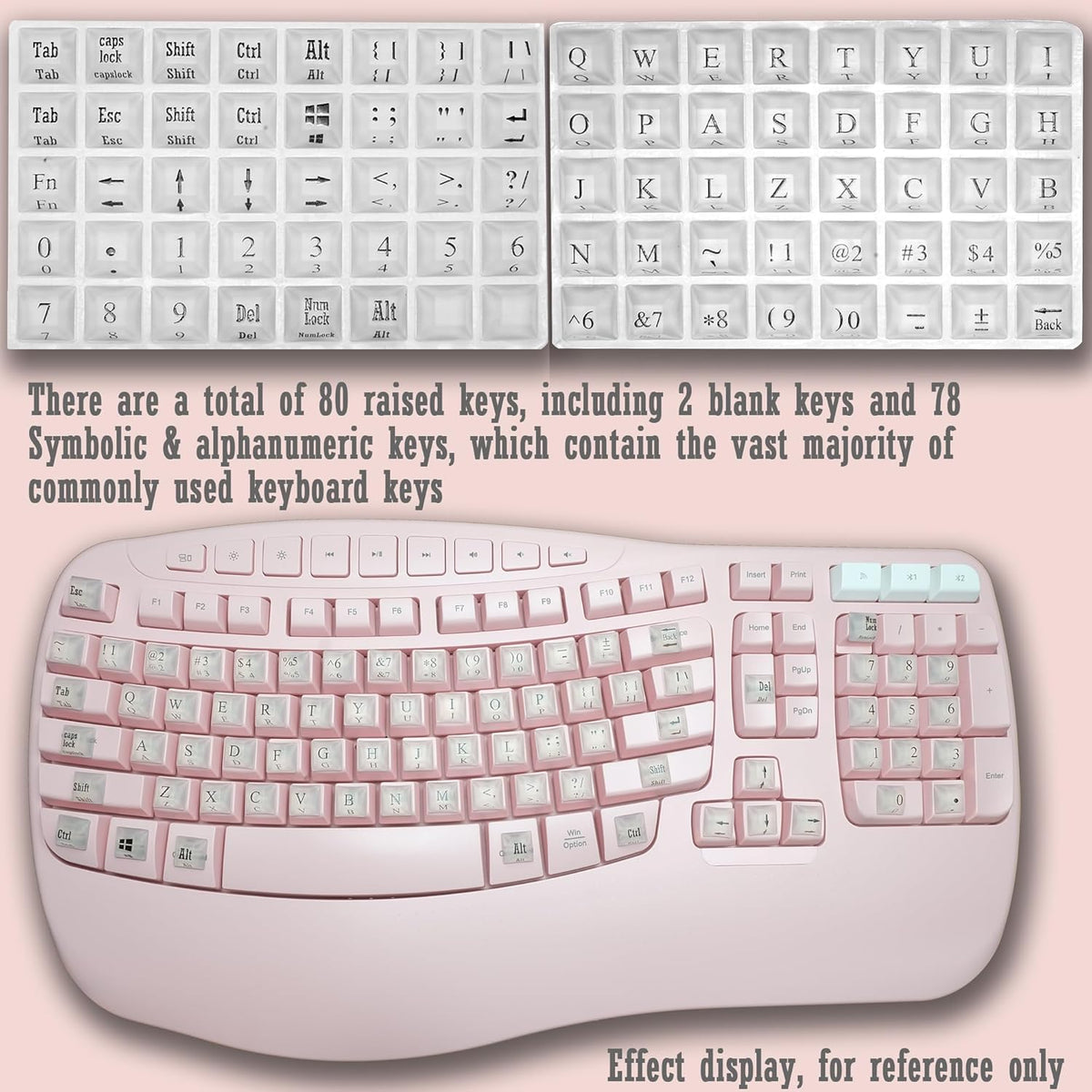 80 Pcs Keyboard Sticker for Long Nails Typing and Gaming, Symbolic and Alphanumeric Sticky Silicone Keys for Keyboards and Laptop (Translucent)