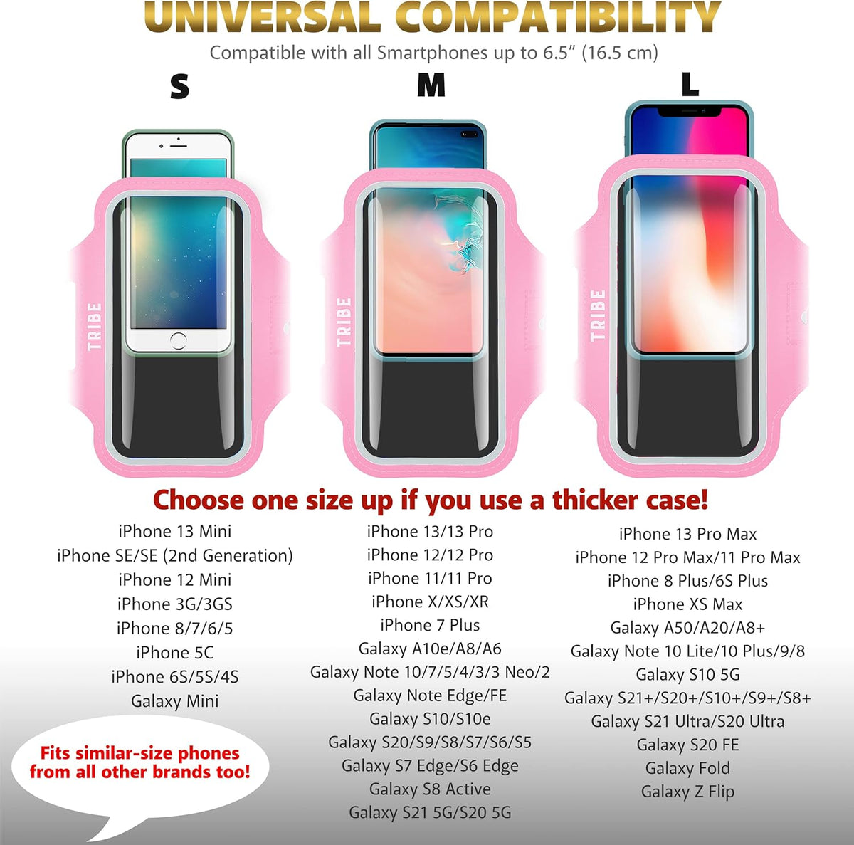 TRIBE Water Resistant Cell Phone Armband Case Running Holder for iPhone Pro Max Plus Mini SE (13/12/11/X/XS/XR/8/7/6/5) Galaxy S Ultra Plus Edge Note (21/20/10/9/8/7/6/5) Adjustable Strap & Key Pocket