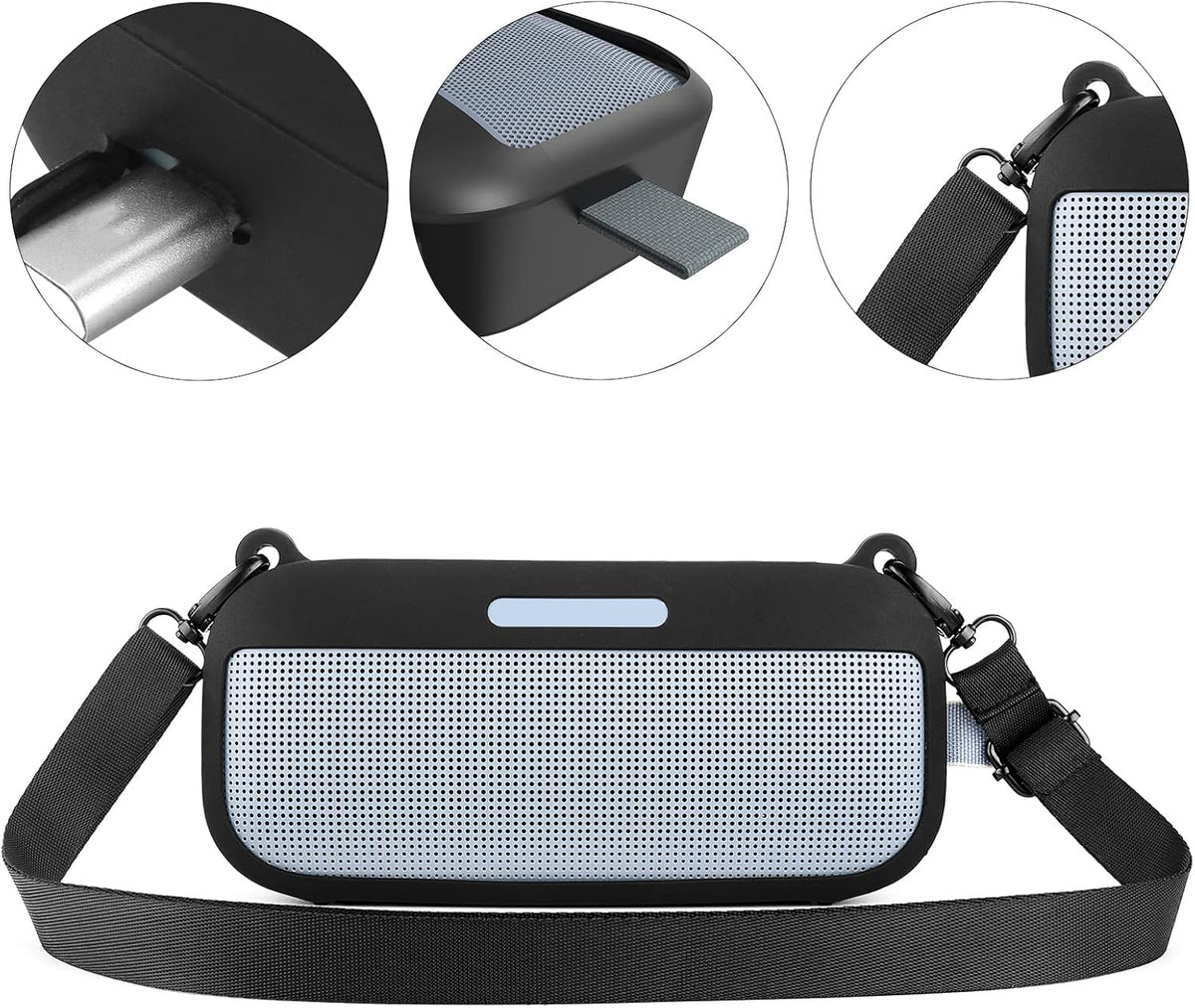 Geekria Silicone Speaker Case Cover for Bose SoundLink Flex, Protective Waterproof Soft Skin with Shoulder Strap