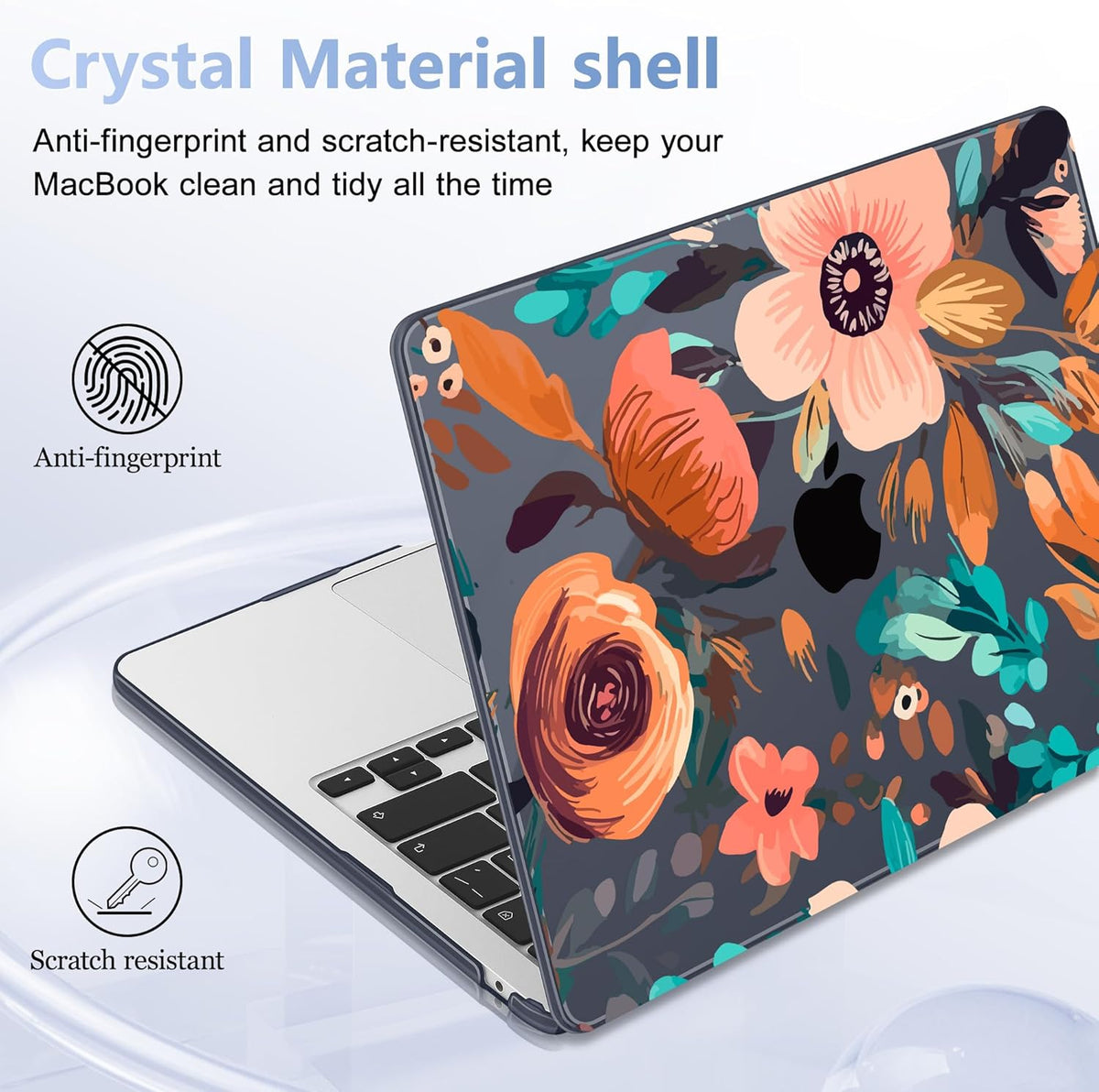 Case for MacBook Air 15 Inch 2025 2024 2023 Release M4 A3241 M3 A3114 M2 A2941, Hard Shell with Screen Protector & Keyboard Cover, Compatible with Touch ID, Florals Pattern