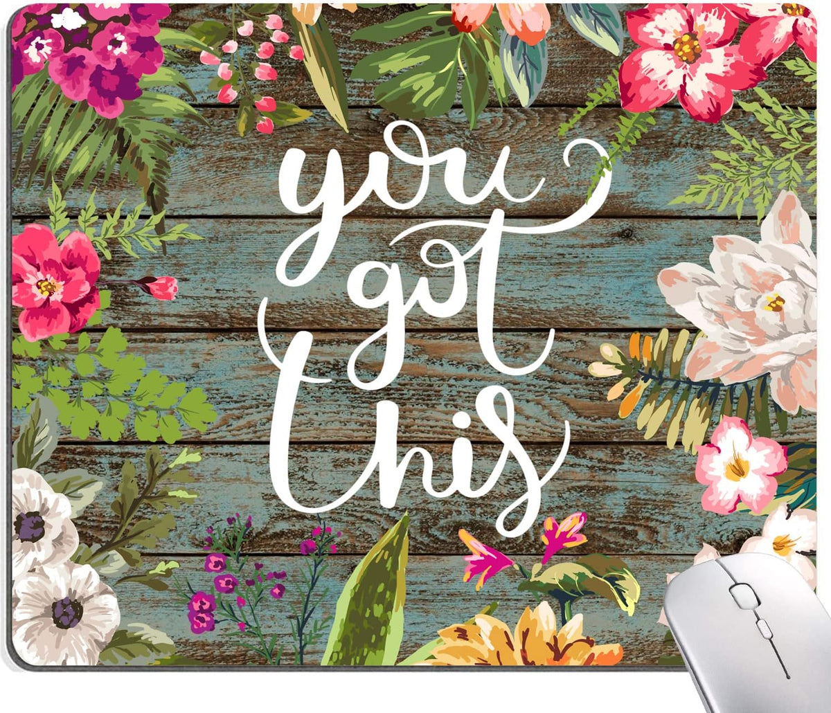 Mouse Pad, Floral Inspirational Quote Mousepad, Square Waterproof Pad Non-Slip Rubber Base MousePads for Office Laptop, 9.5inchx7.9inchx0.12inch Inch (Motiavation You Got This)