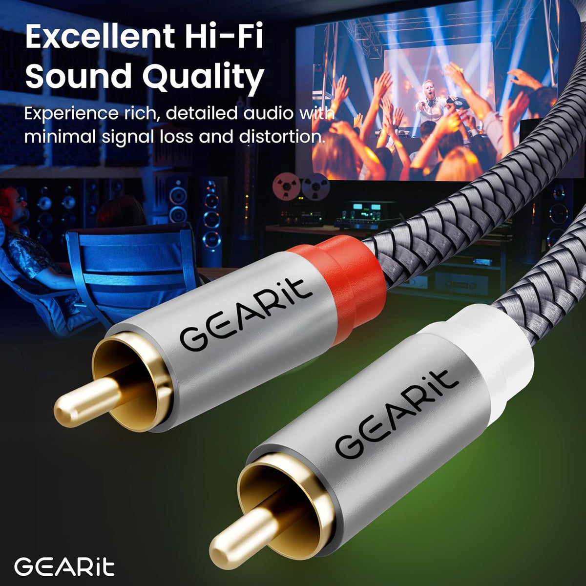GEARit RCA Cable (50FT) 2RCA Male to 2RCA Male Stereo Audio Cables Shielded Braided RCA Stereo Cable for Home Theater, HDTV, Amplifiers, Hi-Fi Systems, Car Audio, Speakers, 50 Feet