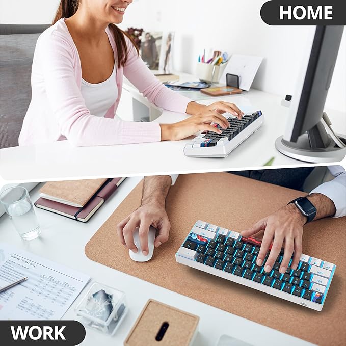 Protable 60% Percent Gaming Keyboard Mechanical Mini Compact Ice-Blue LED Backlit 61 Keys Wired Office Keyboard with Red Switch for Mac/Win/PS4/PS5(61Black/red Switch)