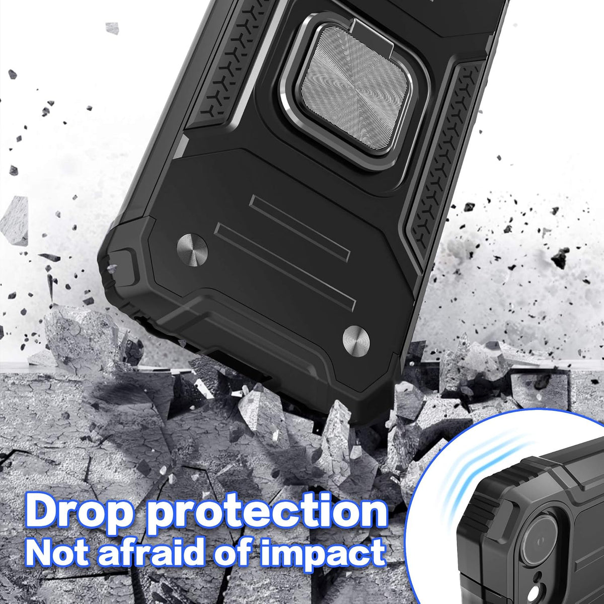 iPhone XR Case with Screen Protector, Shock Absorption Heavy Duty Cover with Kickstand, Black