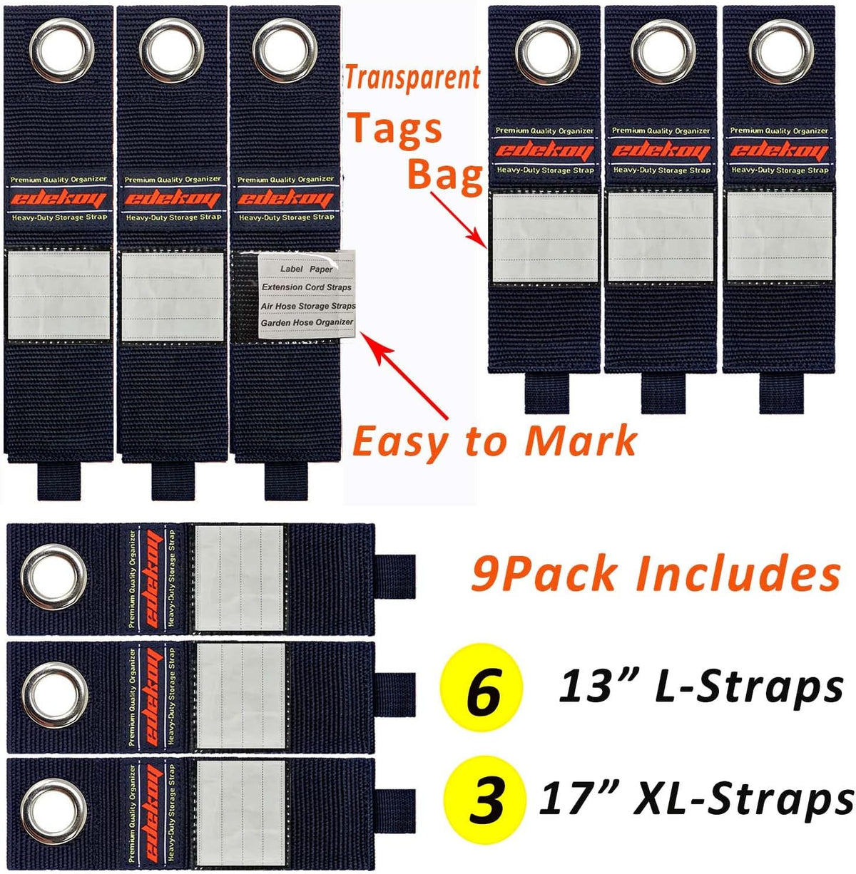 Extension Cord Holder Organizer Straps 9Pack, Heavy Duty Storage Straps for Garage RV Boat Organization