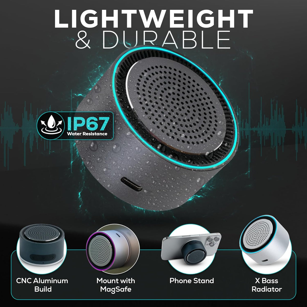 MagBeat Bluetooth Speaker + Wireless Charger with Magnetic Mount, Titanium