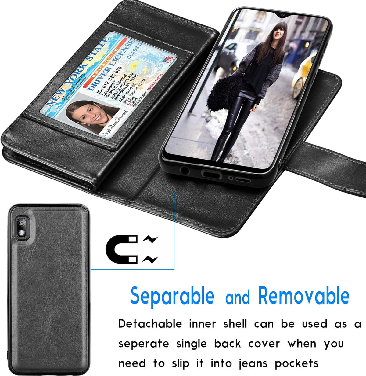 Tekcoo Galaxy A20E Case, Galaxy A10E Wallet Case, Luxury PU Leather Flip Cover with Detachable Magnetic Hard Case