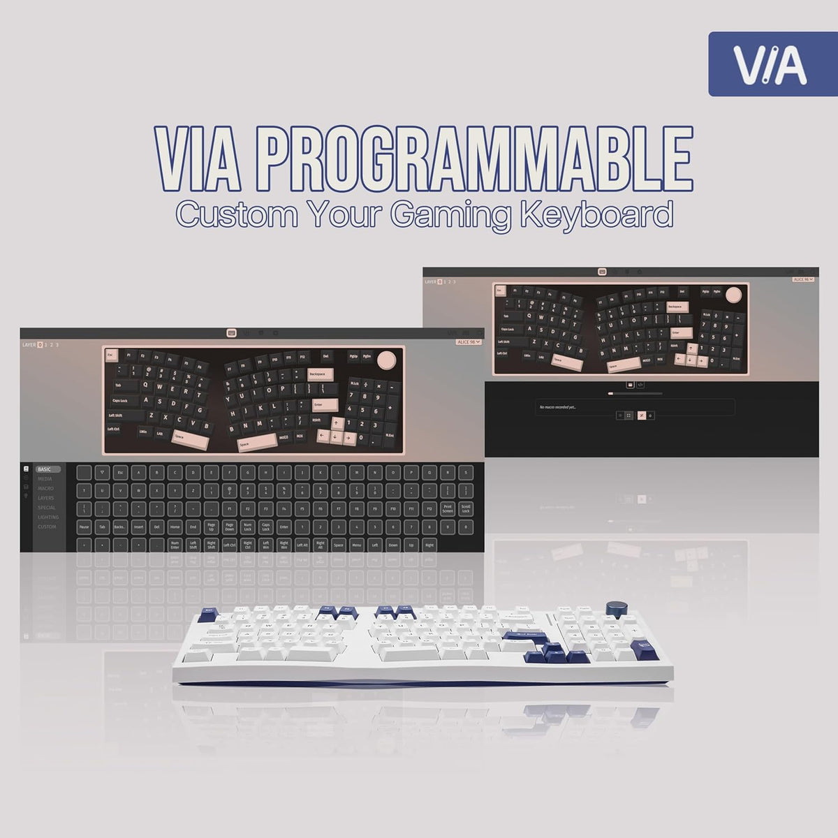 Feker Alice98 Ergonomic 98 Keys Custom Mechanical Keyboard, VIA Programmable, USB-C Wired Gaming Keyboard, Hot Swappable, 5 Layer Paddings, Control Knob, NKRO, RGB for Win/Mac (White)