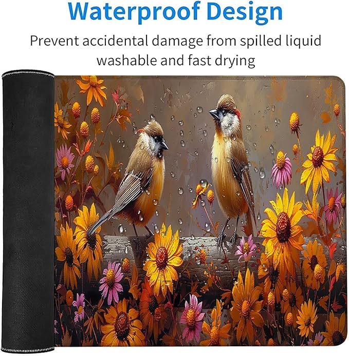 Yellow Mouse Pad Large 40x16 in Gaming Mousepad with Non-Slip Rubber Base Waterproof Smooth Surface Desk mat Extended Desk Mat with Stitched Edges Computer Accessories Gifts for Men Bird 3-4328