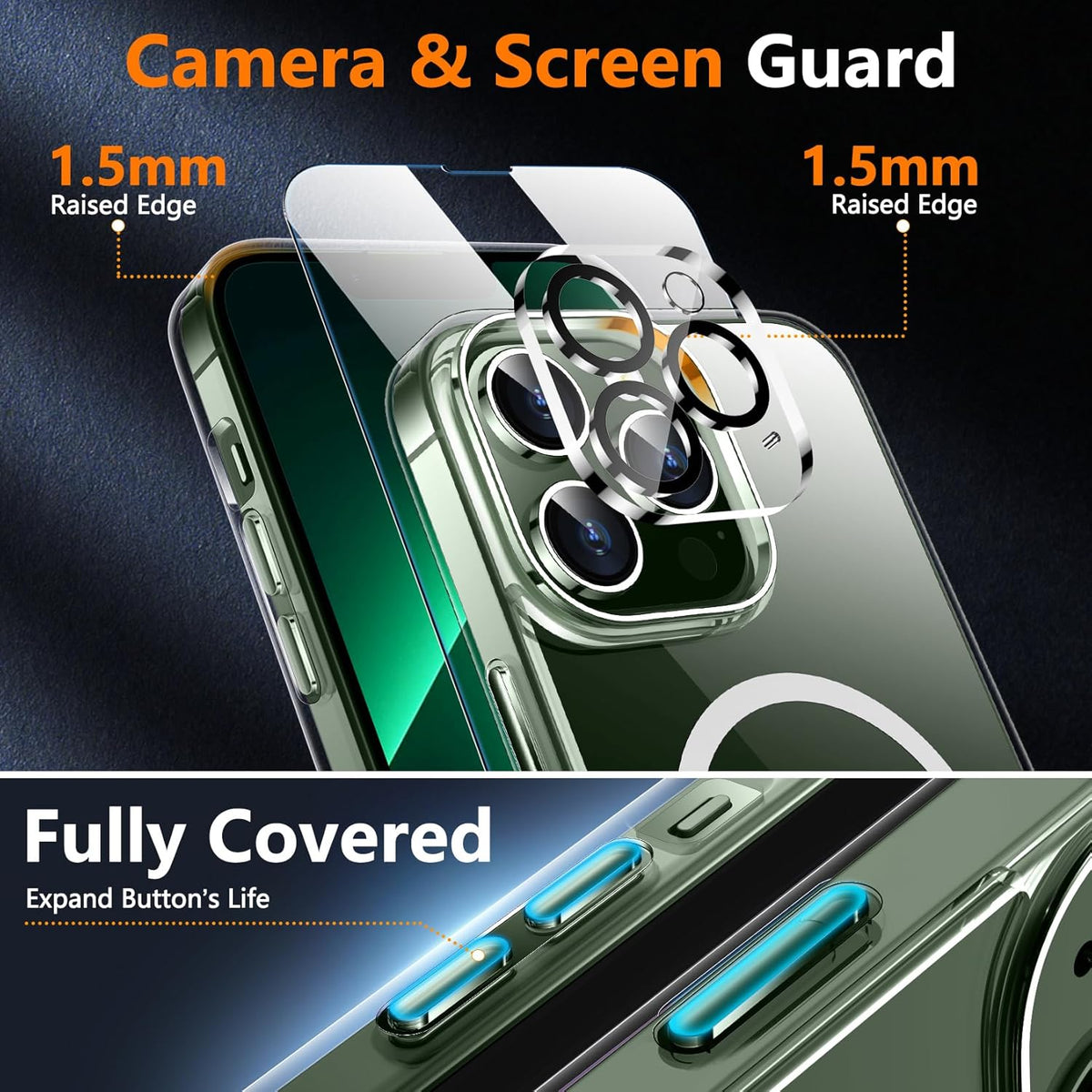 SPIDERCASE Clear Magnetic Case for iPhone 13 Pro Max, Military Drop Protection + 2 Glass Protectors & Kickstand.