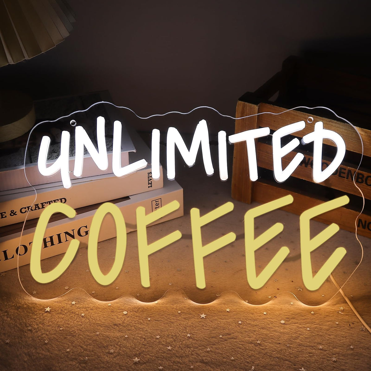 HKONHGUK Unlimited Coffee Neon Sign Cool White and Warm White LED Light Dimmable USB Powered Wall Decor for Coffee Bar Kitchen Office Funny Coffee