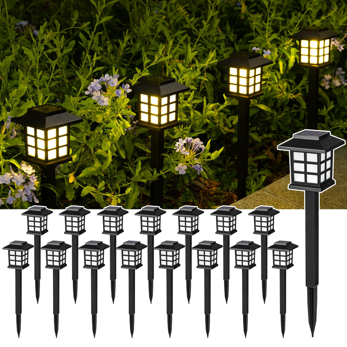 SOLPEX 16 Pack Solar Outdoor Lights, Path Lights, Walkway Lights Outdoor, Solar Garden Lights, Pathway Lights Waterproof for Garden, Yard, Landscape