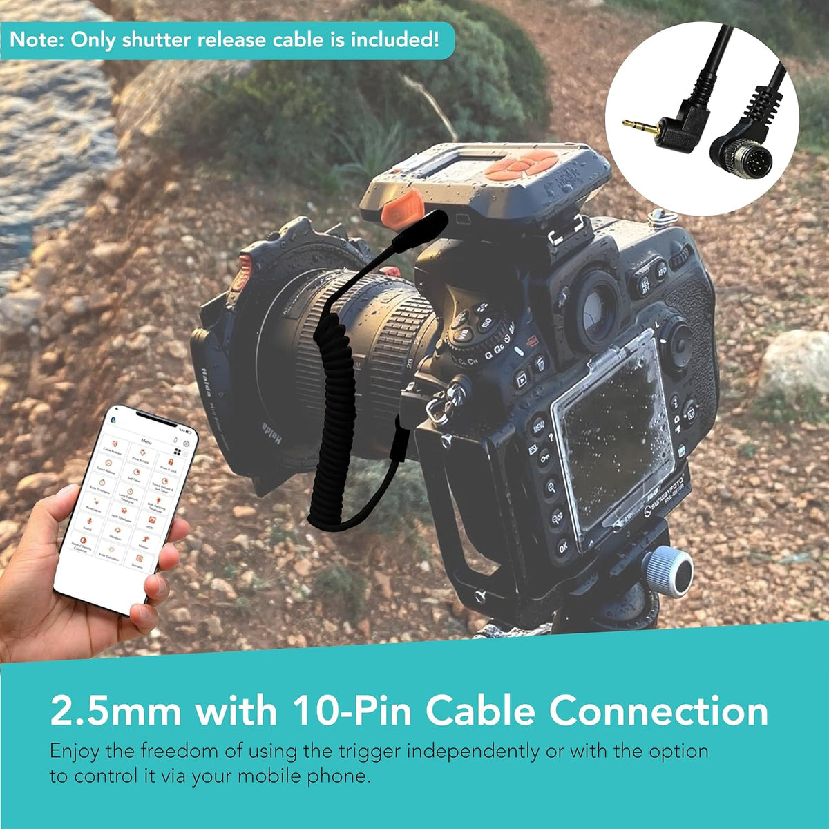Foto&Tech 2.5mm-N1 10-PIN Remote Control Shutter Release Cable Cord Compatible with Miops Trigger & Nikon Cameras