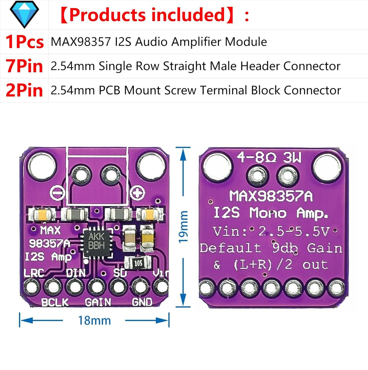 WWZMDiB MAX98357 I2S Audio Amplifier Module, Unfiltered Class D Audio Amplifier, Support for ESP32 Raspberry Pi