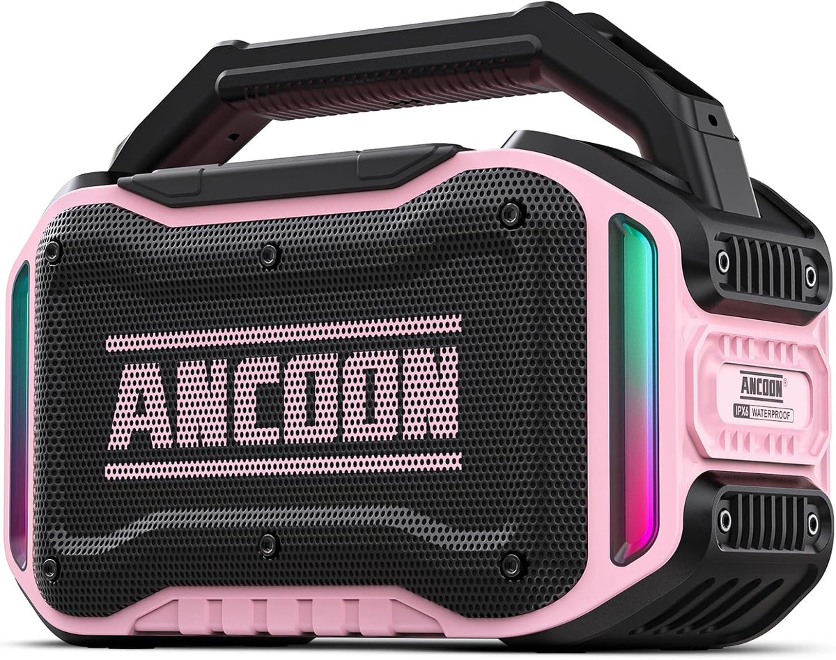 Speakers Bluetooth Wireless: 80W(Peak) Loud Speaker with Bass, 20H Playtime, IPX6 Waterproof, Large Jobsite Speakers for Work, Outdoor, Workshop, Garage, Portable Speaker with TWS (Pink)