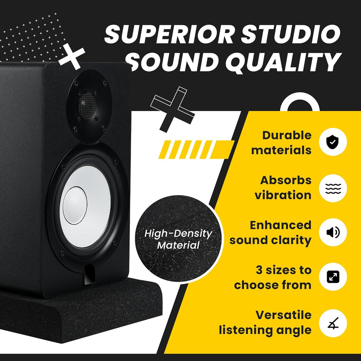 Sound Addicted - Studio Monitor Isolation Pads for 3-4.5 inches Small Speakers, Pair of 2 High Density Dampening Acoustic Stands Foam which Fits Most Bookshelf’s and Desktops | SMPad 4