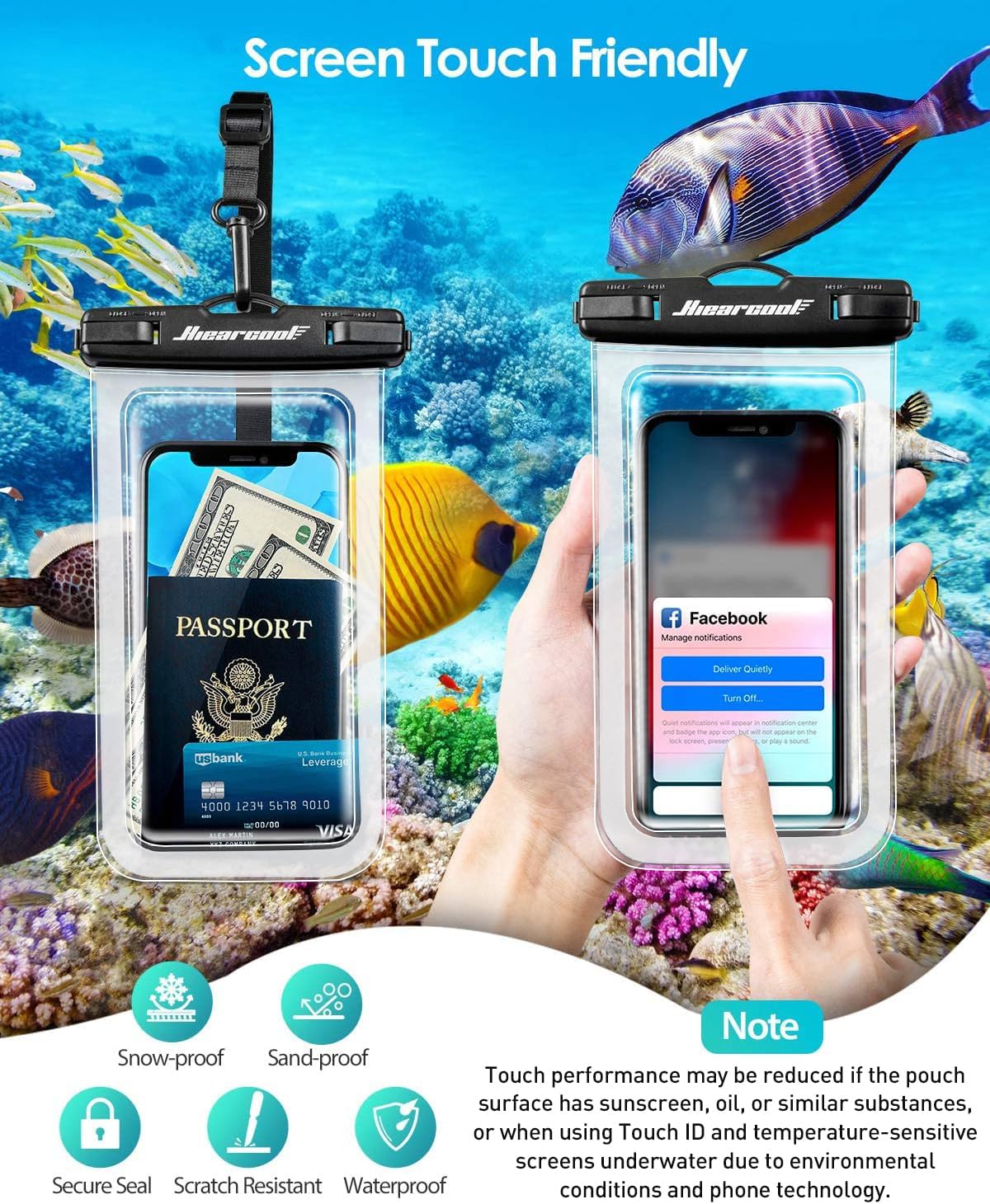 Hiearcool Waterproof Phone Pouch, Waterproof Phone Case, IPX8 Cellphone Dry Bag Compatible for iPhone 16 15 14 13 Pro Max Plus Cellphone Up to 8.3", Beach Essentials for Travel-Clear-4Pack