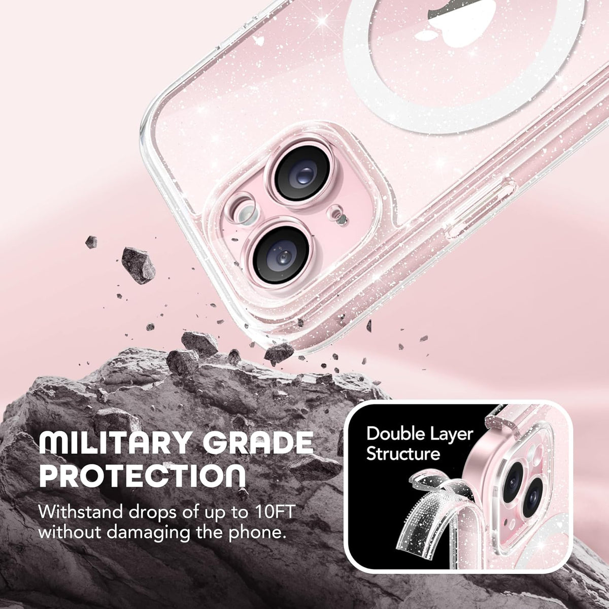 Magnetic for iPhone 15 Case, Compatible with MagSafe, Built-in Privacy Screen Protector and Camera Protection, Anti Spy Full Body Dustproof Shockproof Hard Phone Case 6.1", Shiny Clear