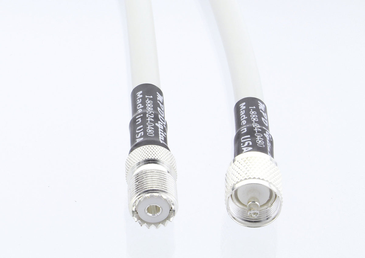 MPD Digital MPD400 White, SO-239 Female to PL-259 Male Connector, All Weather and Marine Radio VHF and AIS Antenna Extension Cable UHF, Made in The