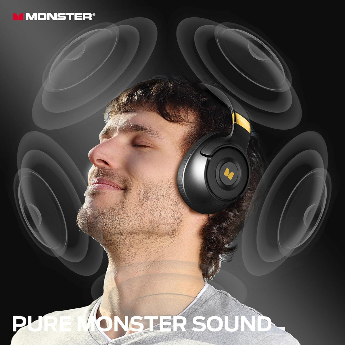 Monster Persona SE ANC Active Noise Cancelling Headphones, Over Ear Bluetooth Headphones Wireless, 60H Playtime, HiFi Stereo Audio, Deep Bass, Built-in Mic, Memory Foam Ear Cups for Home (Black)