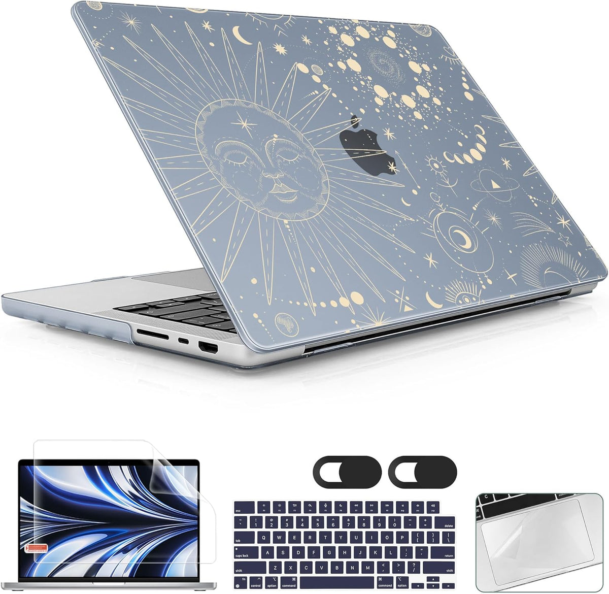 for MacBook Pro 16 inch Case 2021 2022 2023 2024 Release A3186 A3403 M4 A2991 M3 A2780 M2 A2485 M1 Pro/Max, Hard Shell Case with Screen Protector & Keyboard Cover, Engraving Moon