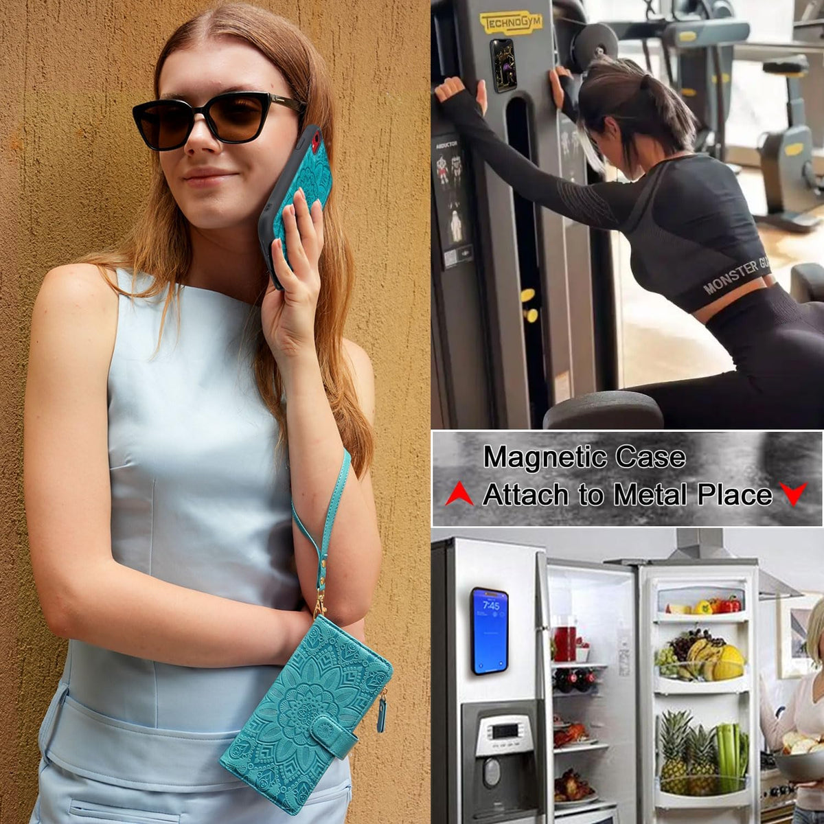 Harryshell Detachable Magnetic Zipper Wallet Case for iPhone XR 6.1 Inch, Floral Leather with Card Slots (Blue Green)