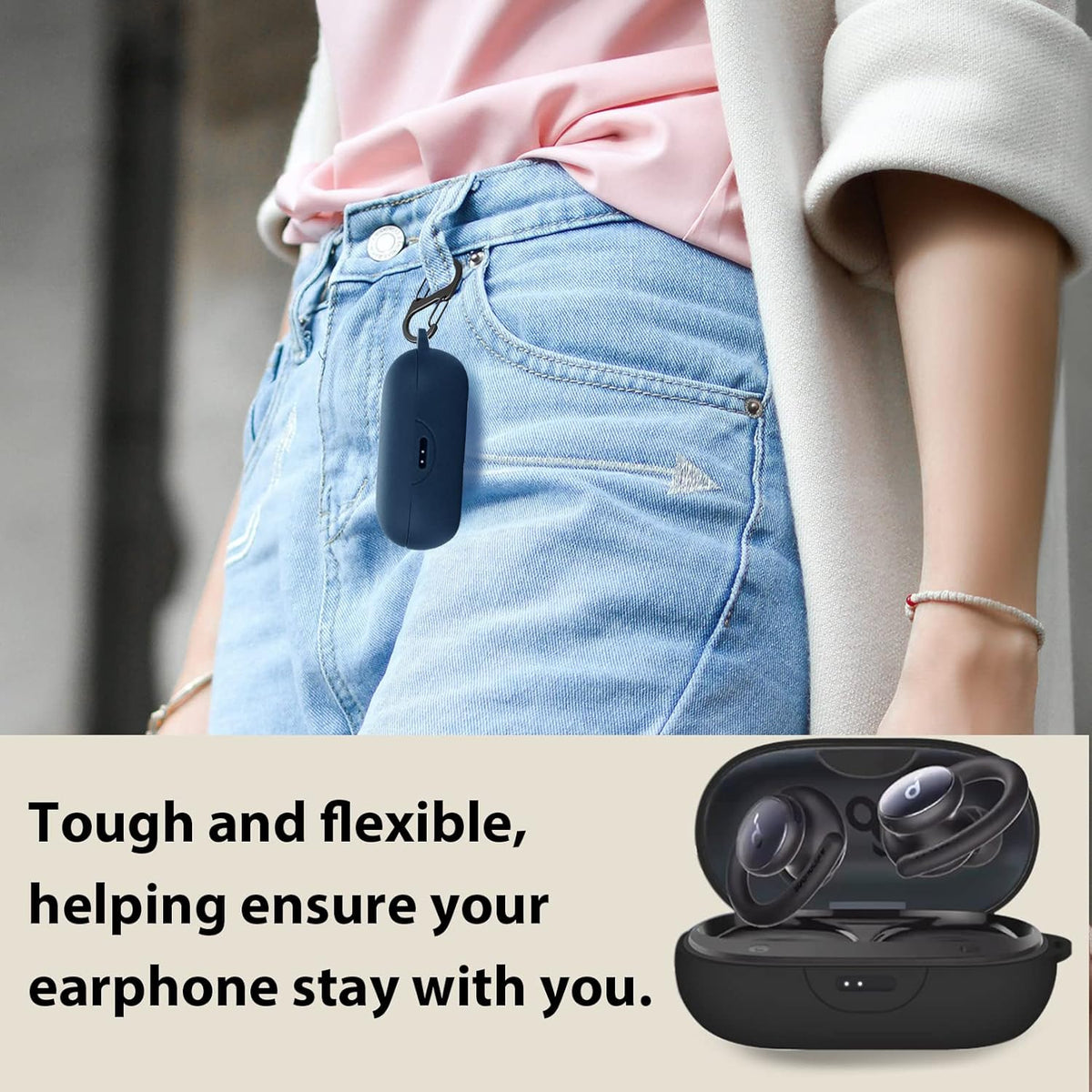easyBee Case for Soundcore Sport X10 - 2 Pack Bluetooth Headphone Charging Cover, Soft Silicone, Shockproof, Black Blue.