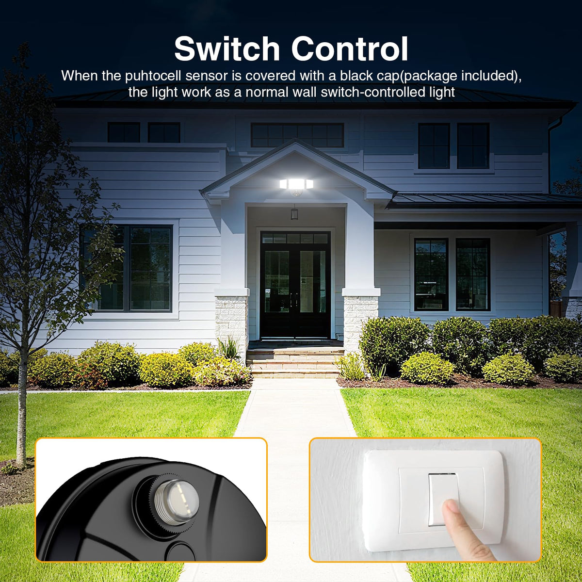 Onforu 80W Dusk to Dawn Outdoor Lighting,8000LM Black Flood Lights Outdoor,IP65 Waterproof Exterior Security LED Light,3 Adjustable Heads Photocell