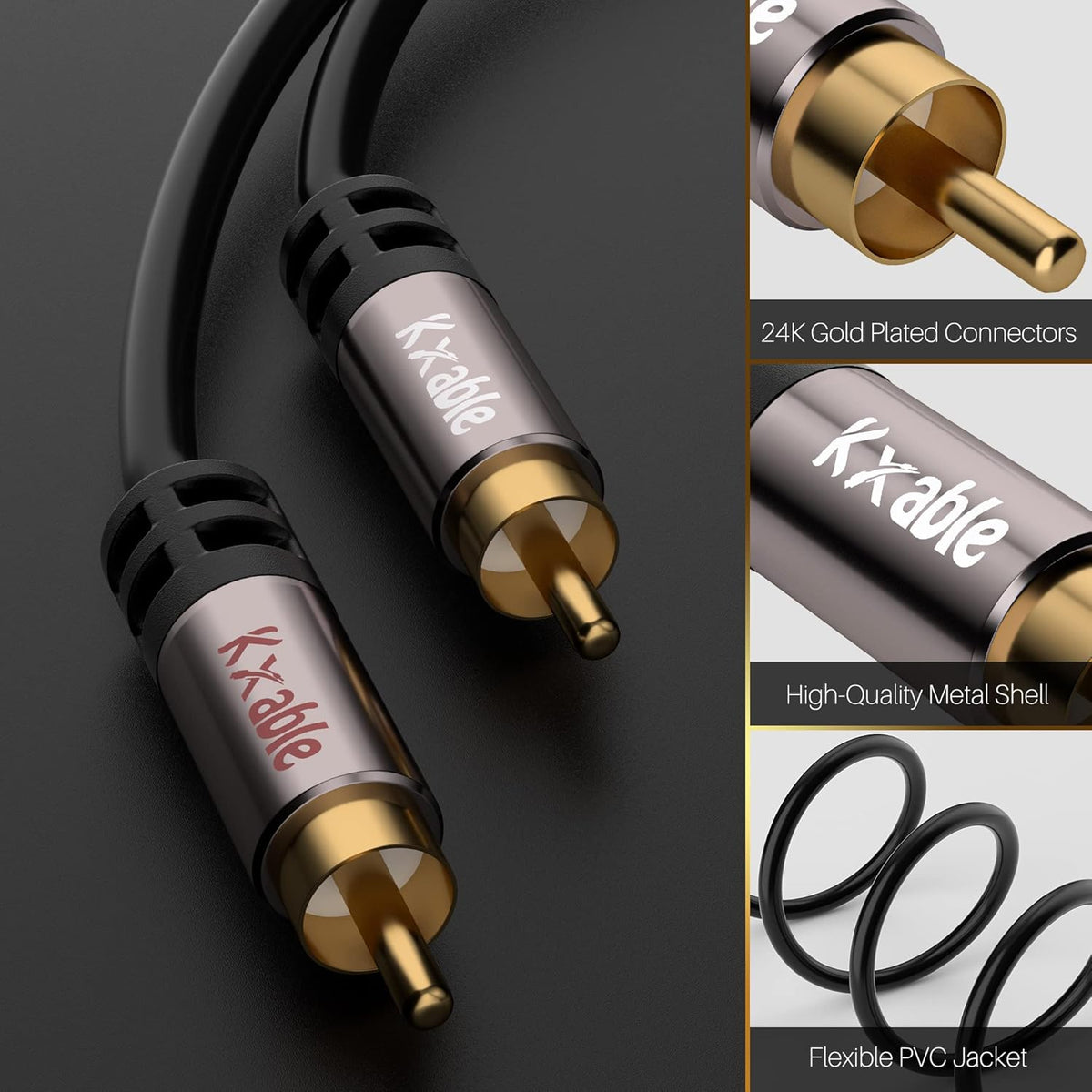RCA Cable 25FT, 2RCA Male to 2RCA Male Stereo Audio Cable,【Oxygen-Free Copper, Hi-Fi Sound, Double Shielded】 2 RCA Car Audio Subwoofer Cord for Home Theater, HDTV, Amplifier, Hi-Fi System, Speaker