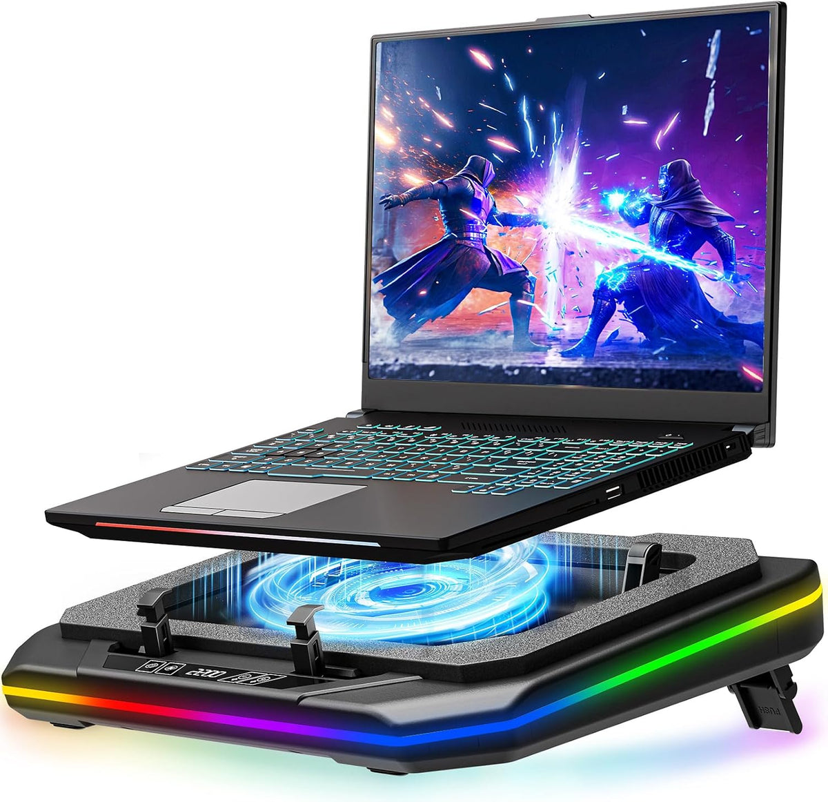 MOUNTUP RGB Laptop Cooling Pad for 13-19 Inch, Max 3500RPM Gaming Laptop Cooler, Cooling Pad Stand with Touch Switch to Control Speed, Laptop Fan Cooling Pad with Powerful 4.72 Inch Turbo Fan