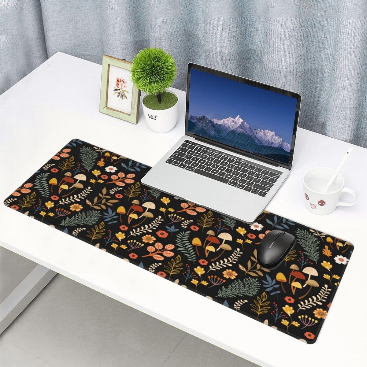 Gaming Mouse Pad Floral Desk Mat, Botanical Mouse Pad, Vintage Desk Mat, Wildflower Mouse Pads, Nature Desk Decor, Garden Desk Pad 31.5×11.8
