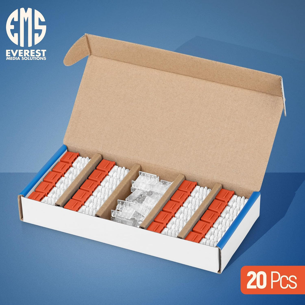 Everest 90° Angled RJ45 Cat6 Keystone Jacks 20-Pack in Orange - Slim Profile Female RJ45 Connectors - Cat 6 Keystone Jack - Compatible with 90° Angled Speed Termination Tool - easyJACK (B094WB91H3)