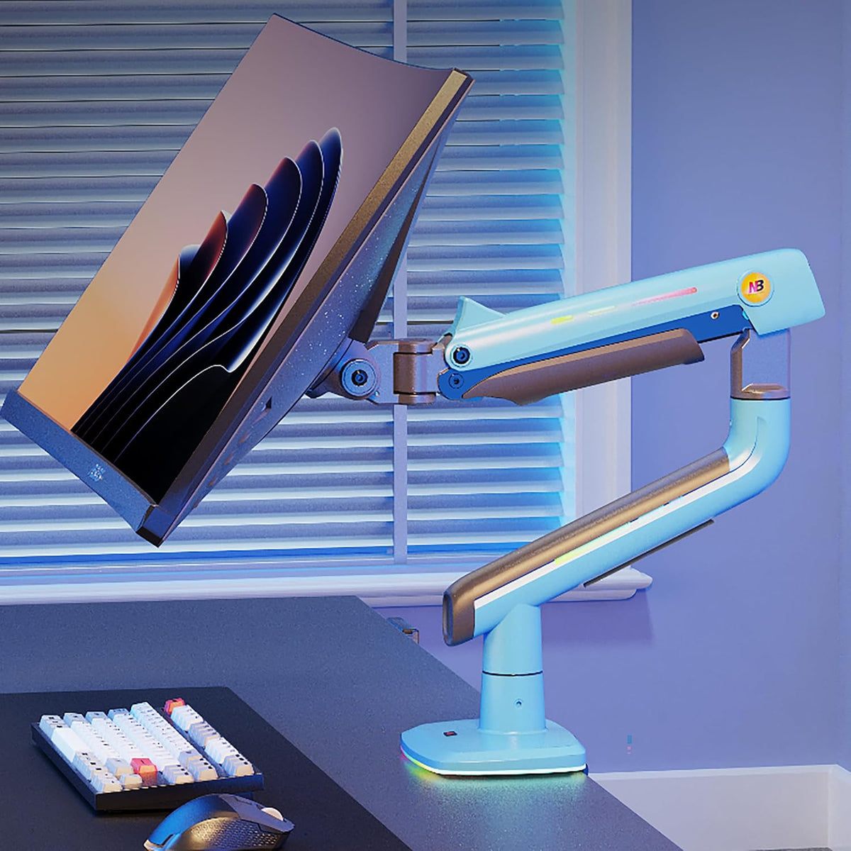 Gaming Monitor Arm for Flat/Ultrawide/Curved Monitors 32 to 60 inch, Heavy Duty Monitor Stand Load up to 20 kg, VESA 75/100 mm Mount (Gulf Blue)