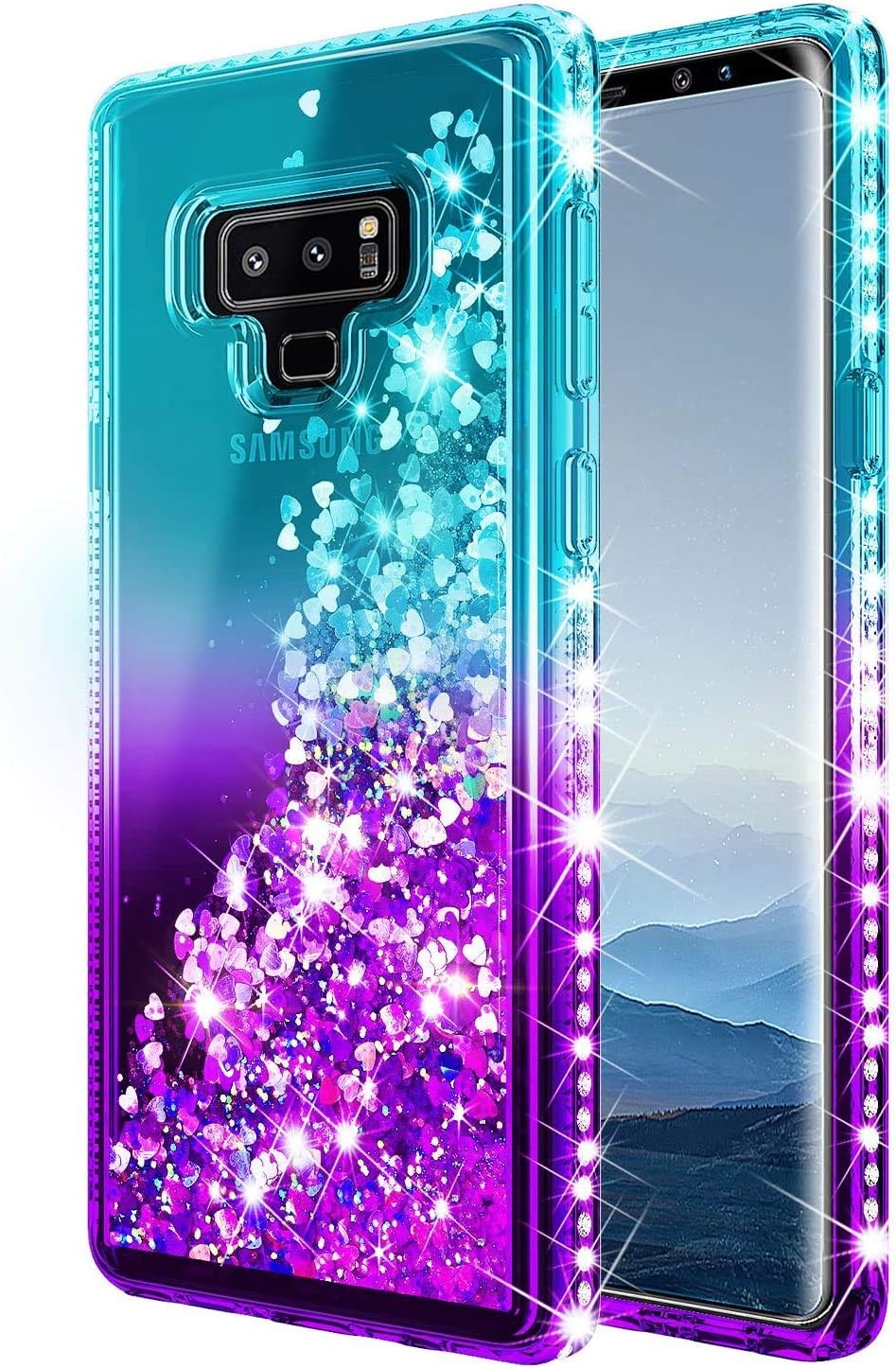 Case for Samsung Galaxy Note 9 with Screen Protector, Flexible TPU Film, Ring Holder/Wrist Strap, Sparkle Glitter