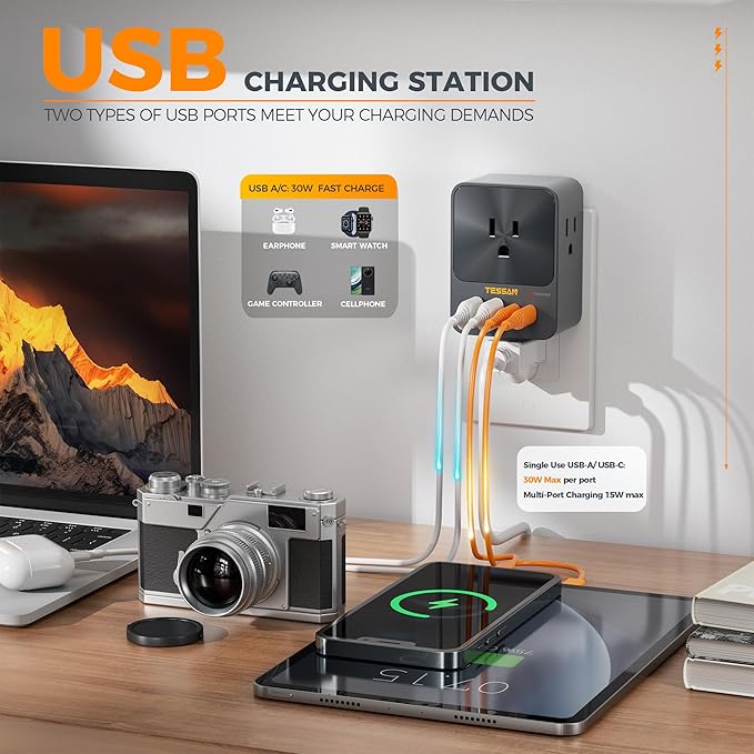 TESSAN USB C Charger Block 30W PD, 4 USB Wall Charger Fast Charging