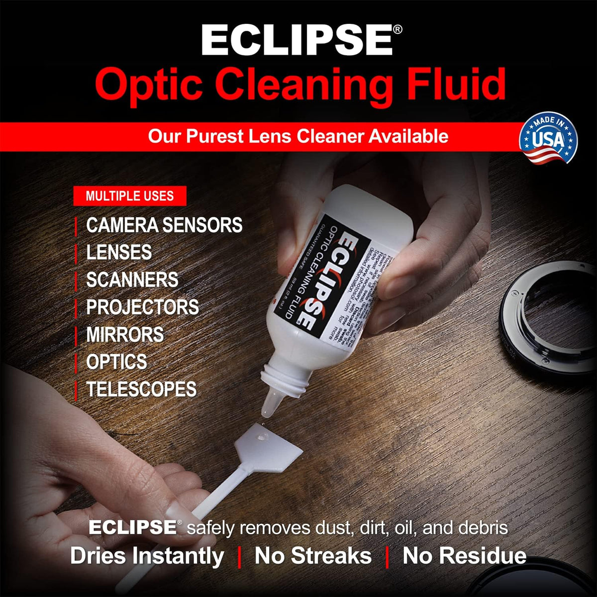 Sensor Cleaning Swab Kit - Eclipse Optic Cleaning Solution (0.5oz/15ml) + Type-3 Sensor Swab Ultra 24mm (Pack of 6) - for Full Frame CMOS and CCD Sensors - Dust & Oil Remover